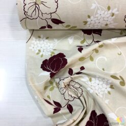 Bordo Çiçek Desen Keten Kumaş (210 Cm Eninde)