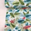 Renkli Tropik Yapraklar Desenli Keten kumaş