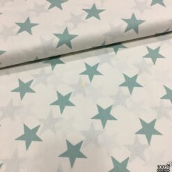 Mint Büyük Yıldız Desenli Poplin Kumaş