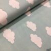 Mint Zemin Bulut Desenli Poplin Kumaş