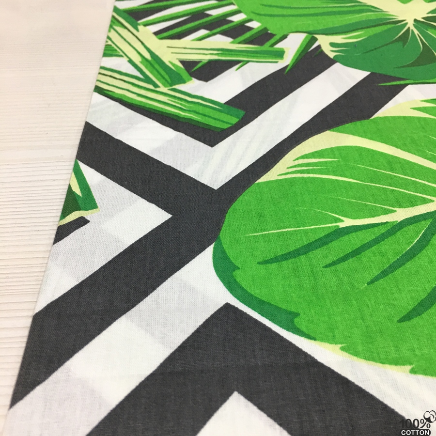 Büyük Botanik Yaprak Desenli Nevresimlik Poplin Kumaş - Görsel 2