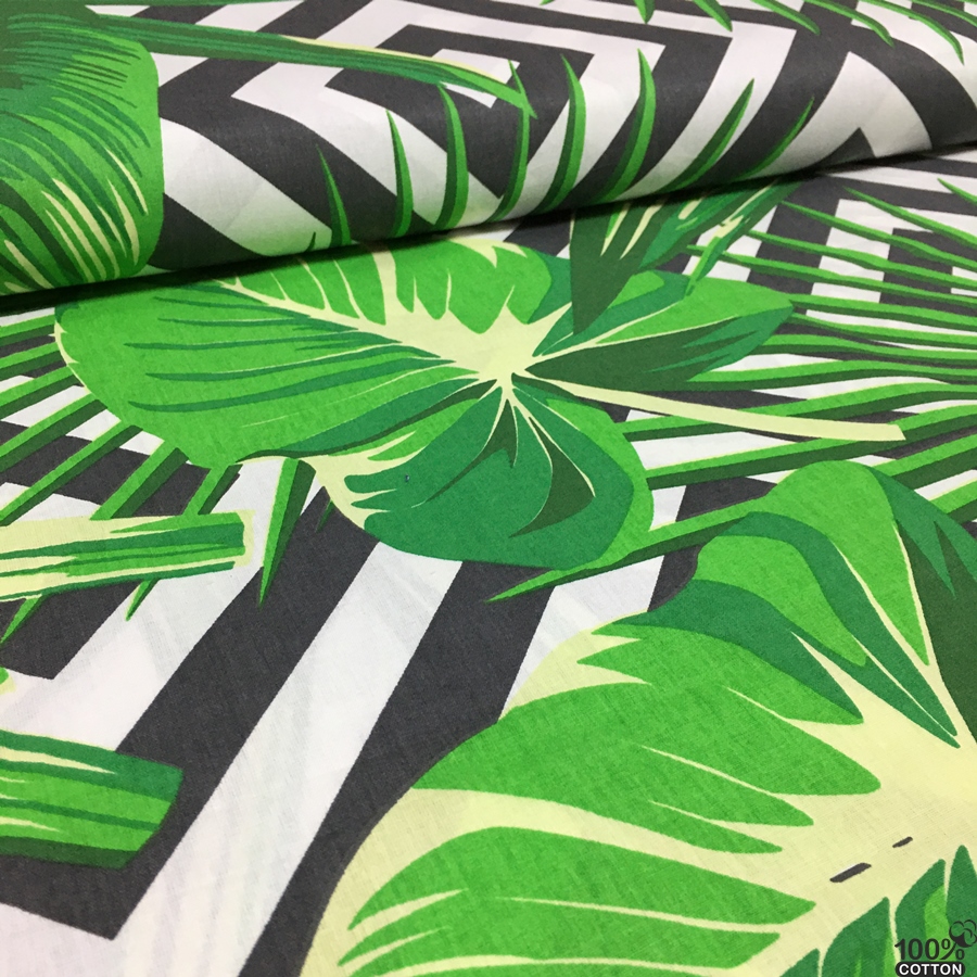 Büyük Botanik Yaprak Desenli Nevresimlik Poplin Kumaş - Görsel 3