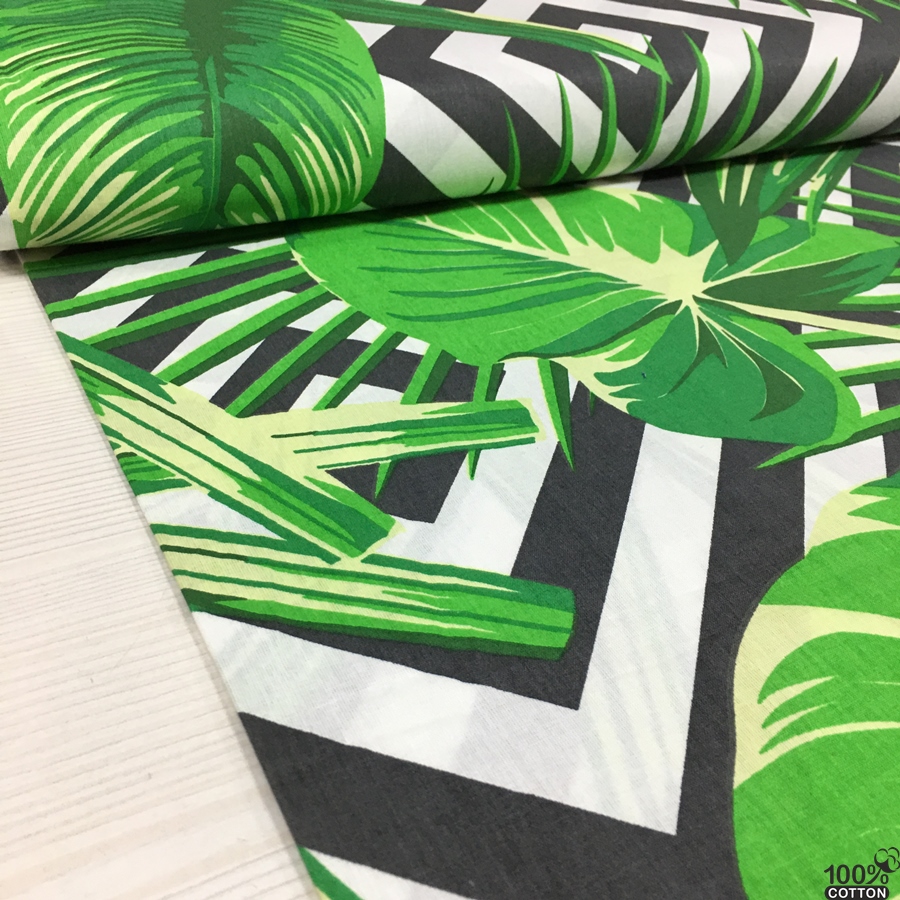 Büyük Botanik Yaprak Desenli Nevresimlik Poplin Kumaş - Görsel 4