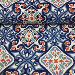 Retro Çini Desen Panama Keten Kumaş - Görsel 2
