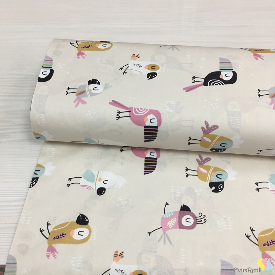 %100 Pamuk Kuş Desenli Nevresimlik Kumaş