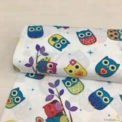 Renkli Baykuşlar Desenli Nevresimlik Kumaş