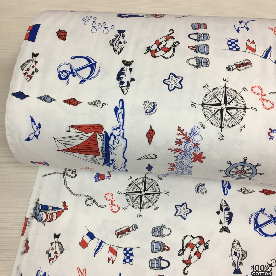 Denizci Desen Nevresimlik Flanel Pazen Kumaş