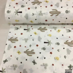 Mini Kaktüs Desenli Poplin Kumaş - Görsel 3
