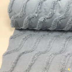 Maldiv Mavi Renk Dalga Püsküküllü Pike Yatak Örtüsü Kumaşı - Görsel 3