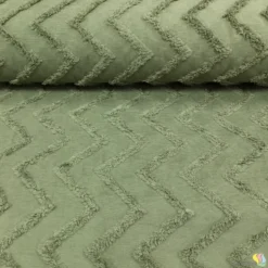 Haki Renk Zikzak Püsküküllü Pike Yatak Örtüsü Kumaşı - Görsel 3