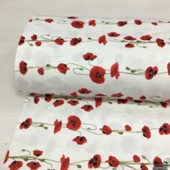 Kırmızı Gelincik %100 Pamuk Nevresimlik Poplin Kumaş