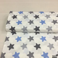 Mavi Gri Yıldız %100 Pamuk Nevresimlik Poplin Kumaş