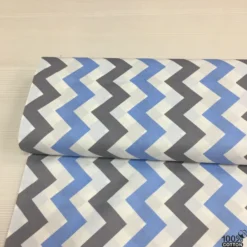Mavi Gri Zikzak %100 Pamuk Nevresimlik Poplin Kumaş
