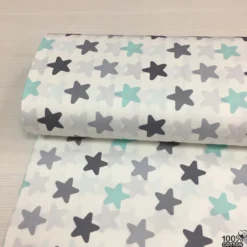 Mint Gri Yıldız %100 Pamuk Nevresimlik Poplin Kumaş