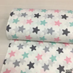 Pembe Mint Gri Yıldız %100 Pamuk Nevresimlik Poplin Kumaş