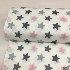 Pembe Gri Yıldız %100 Pamuk Nevresimlik Poplin Kumaş