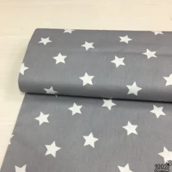 Gri Zemin Yıldız %100 Pamuk Nevresimlik Poplin Kumaş
