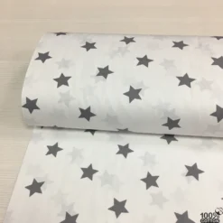 Beyaz Zemin Gri Yıldız %100 Pamuk Nevresimlik Poplin Kumaş