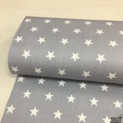 Wella Gri Zemin Yıldız %100 Pamuk Nevresimlik Poplin Kumaş