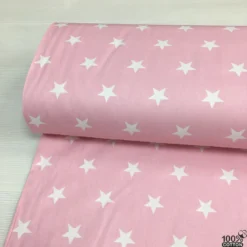 Wella Pembe Zemin Yıldız %100 Pamuk Nevresimlik Poplin Kumaş