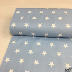 Wella Mavi Zemin Yıldız %100 Pamuk Nevresimlik Poplin Kumaş