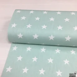 Wella Mint Zemin Yıldız %100 Pamuk Nevresimlik Poplin Kumaş