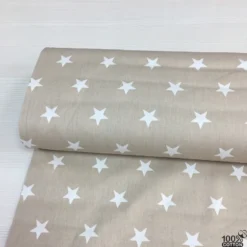 Wella Bej Zemin Yıldız %100 Pamuk Nevresimlik Poplin Kumaş