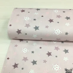 Pudra Zemin Yıldız %100 Pamuk Nevresimlik Poplin Kumaş