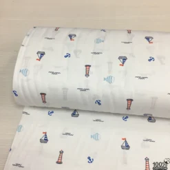 Mini Denizci Desen %100 Pamuk Müslin Kumaş