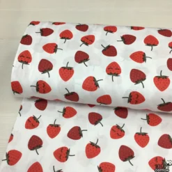 Çilek Desen %100 Pamuk Müslin Kumaş