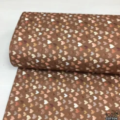 Kahve Tonlu Kalpler %100 Pamuk Dijital Baskı Poplin Kumaş