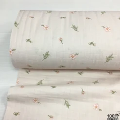 A.Pudra Zemin Çiçek Desen %100 Pamuk Müslin Kumaş