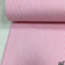 Pembe Renk Çizgi Desenli Poplin Kumaş - Görsel 3