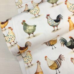 Horoz ve Tavuk Desen Dijital Panama Keten Kumaş - Görsel 6
