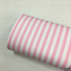 Pembe Renk Çizgi Desen Poplin Kumaş ( 1 Cm )