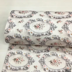 Vintage Çiçek Madalyon %100 Pamuk Dijital Baskı Poplin Kumaş