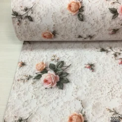 Rose & Lace %100 Pamuk Dijital Baskı Poplin Kumaş - Görsel 4