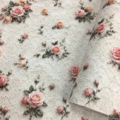 Rose & Lace %100 Pamuk Dijital Baskı Poplin Kumaş - Görsel 2