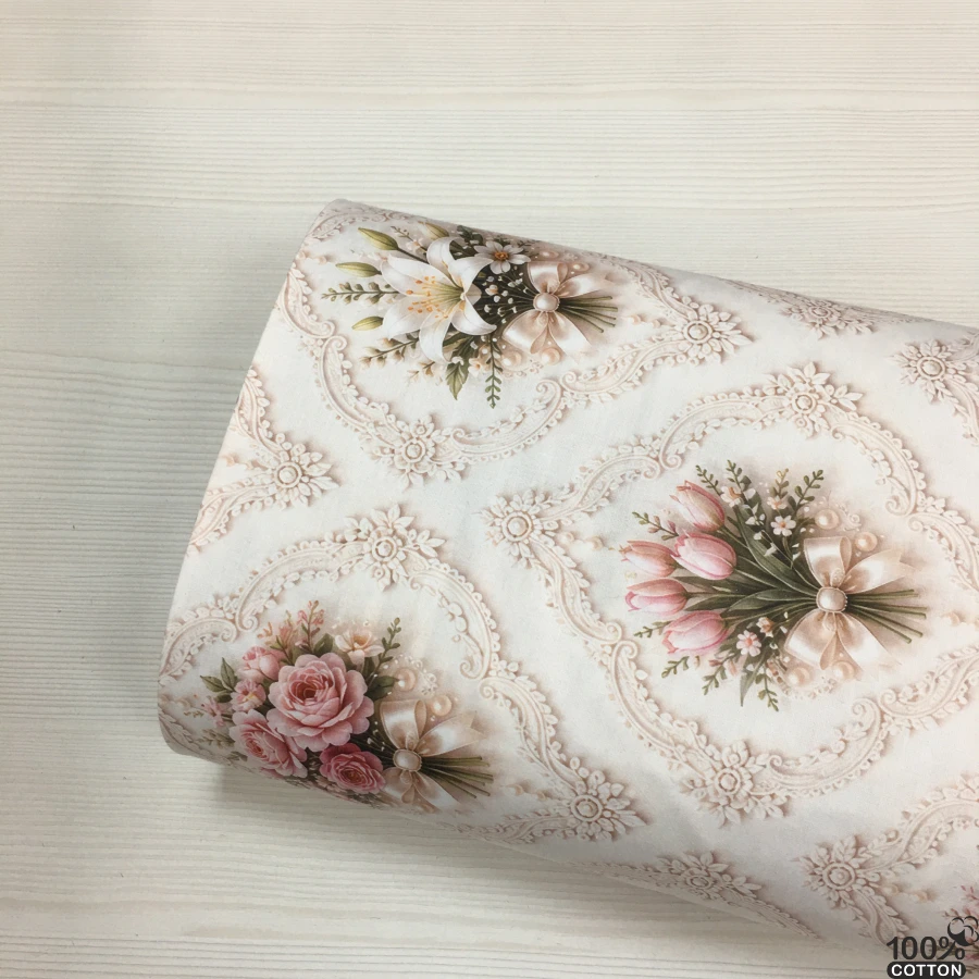 Floral & Damask %100 Pamuk Dijital Baskı Poplin Kumaş - Görsel 5