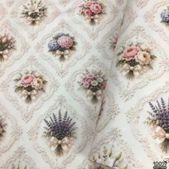 Floral & Damask %100 Pamuk Dijital Baskı Poplin Kumaş - Görsel 4