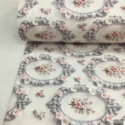 Vintage Çiçek Madalyon %100 Pamuk Dijital Baskı Poplin Kumaş - Görsel 3