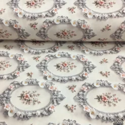 Vintage Çiçek Madalyon %100 Pamuk Dijital Baskı Poplin Kumaş - Görsel 2