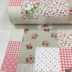 Vintage Rose Patchwork %100 Pamuk Nevresimlik Poplin Kumaş - Görsel 3