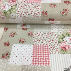 Vintage Rose Patchwork %100 Pamuk Nevresimlik Poplin Kumaş - Görsel 2