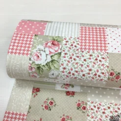 Vintage Rose Patchwork %100 Pamuk Nevresimlik Poplin Kumaş