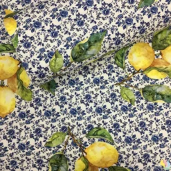 Blue Chintz & Lemon Dijital Panama Keten Kumaş