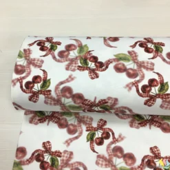 Sweet Cherry Bows Dijital Panama Keten Kumaş - Görsel 4