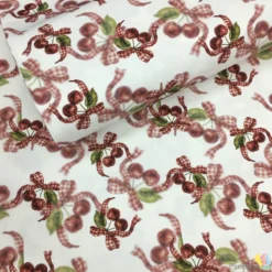 Sweet Cherry Bows Dijital Panama Keten Kumaş