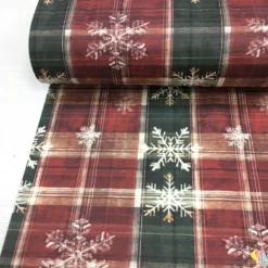 Christmas Tartan Snowflake Dijital Panama Keten Kumaş - Görsel 3