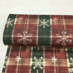 Christmas Tartan Snowflake Dijital Panama Keten Kumaş - Görsel 2